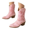 thumbnail image 2 of UngA Women'S Mid-Calf Boots Cowboy Boots for Women Cowgirl Western Boots Fashion Embroidery Stitched Chunky Heel Mid Calf Boots Pink,9, 2 of 7