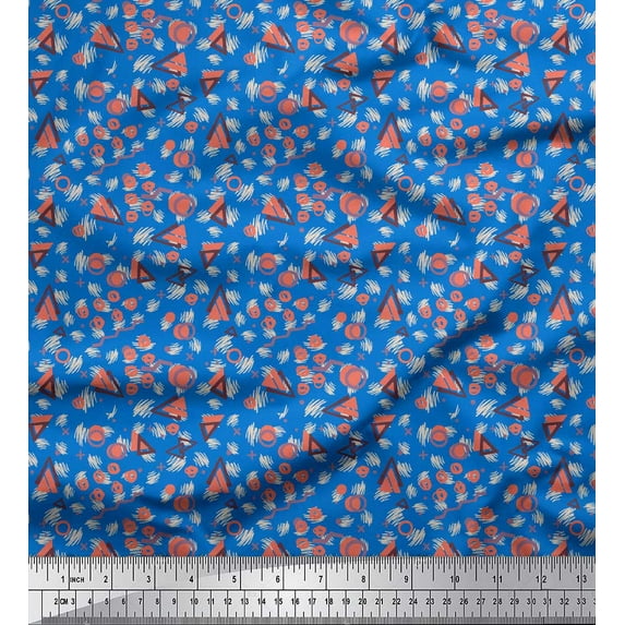 Soimoi Blue Cotton Voile Fabric Circle & Triangle Geometric Fabric Prints By Yard 42 Inch Wide