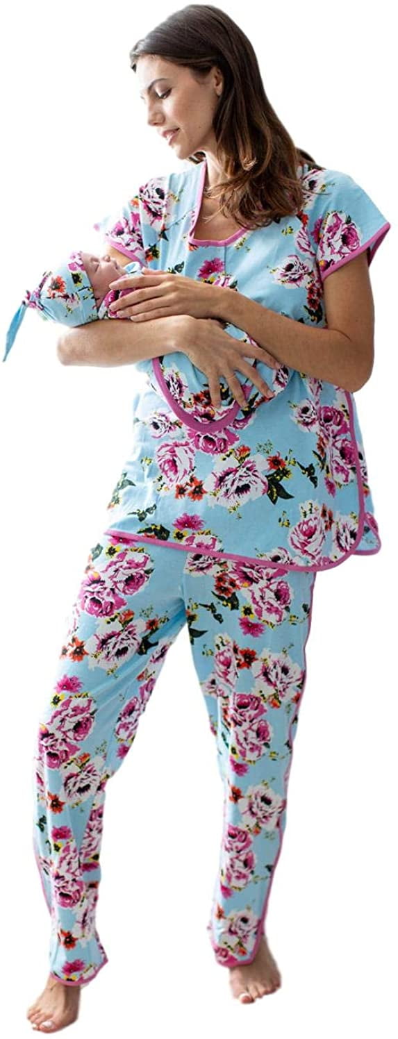 Mommy and Me Family Matching Women's Pajamas and Baby Swaddle Blanket