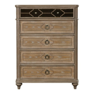 Furniture of America Jares Adult Modern 5-Drawer Solid Wood Vertical Dresser, Rustic Oak