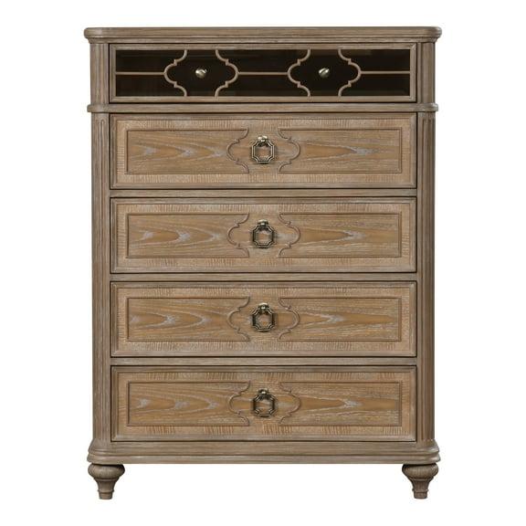 Furniture of America Jares Adult Modern 5-Drawer Solid Wood Vertical Dresser, Rustic Oak