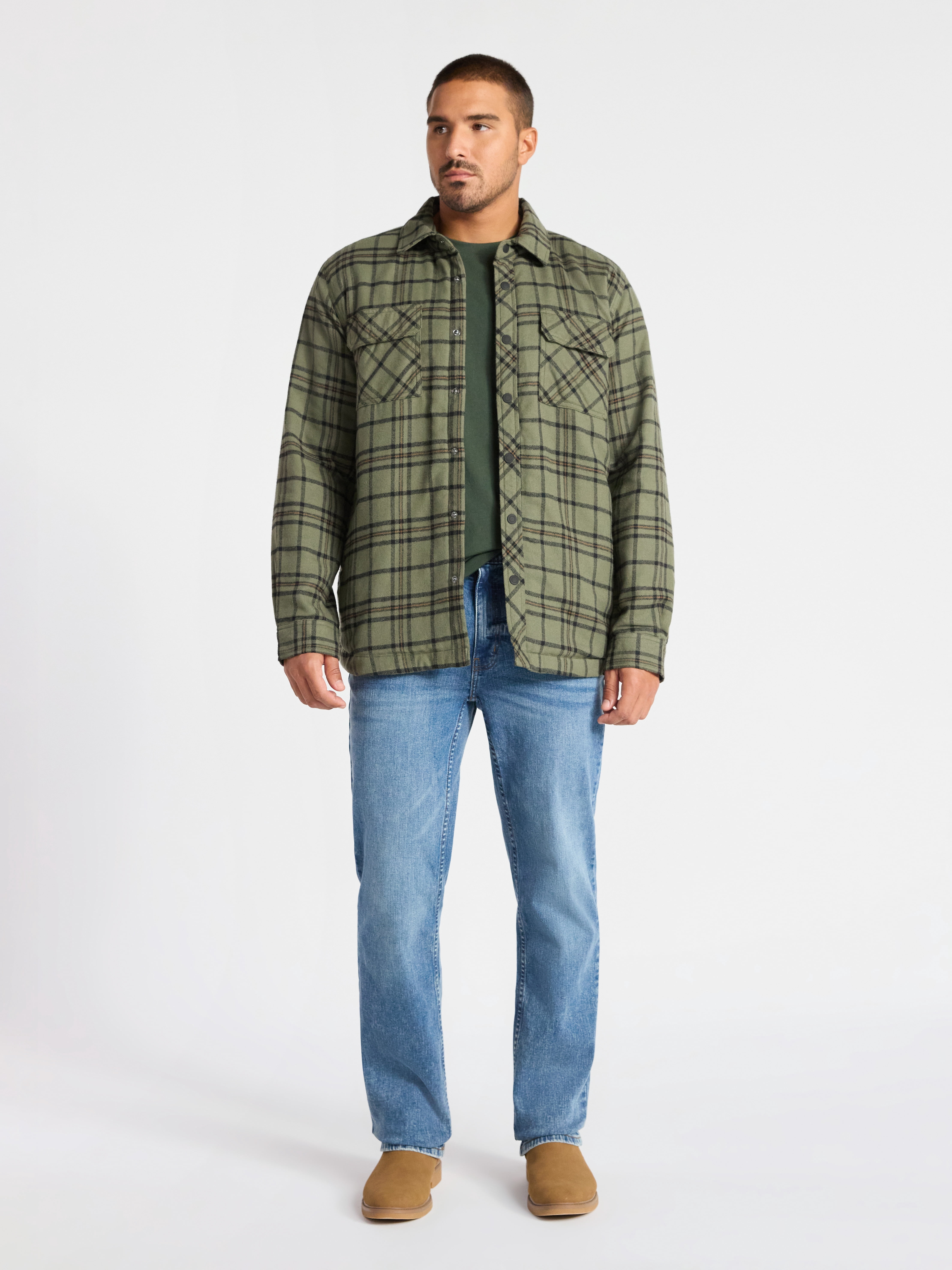 George Men's Shirt Jacket with Long Sleeves, High Pile Fleece Lining, Sizes S-3XL