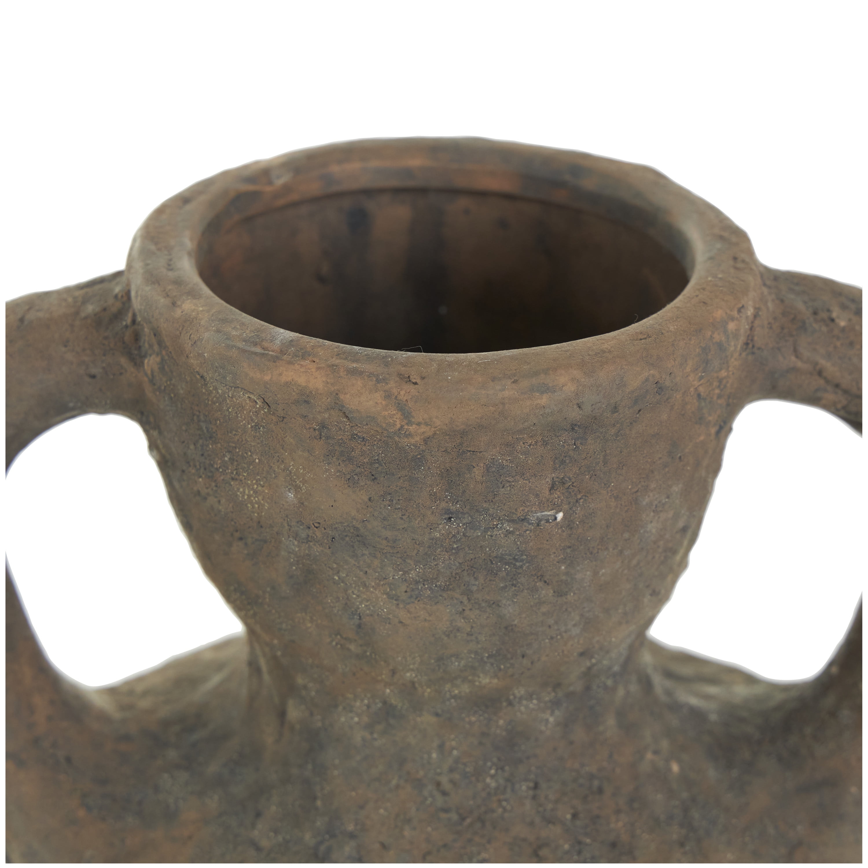 DecMode 16" Handmade Textured Dark Brown Ceramic Vase with Two Wide Handles