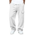 thumbnail image 7 of Mens Cargo Sweatpants with Multiple Pockets Elastic Waist Drawstring Casual Fashion Relaxed Fit Wide Leg Joggers White 2XL, 7 of 7