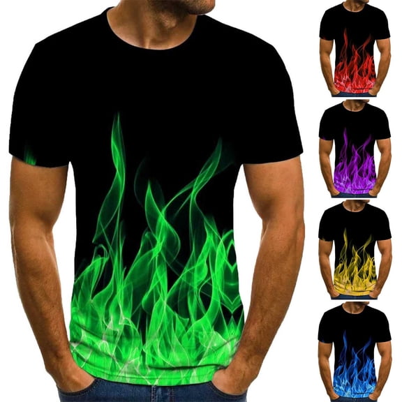 Guluxicc Mens Casual Graphic Tees Short Sleeve Crew Neck Loose Fit Flame Print T Shirt