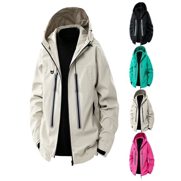 Men Jacket Windproof Water Plus Size Coat Casual Loose Fit Hooded for Fall Winter Hiking Camping Mountaineering Outdoor Wear