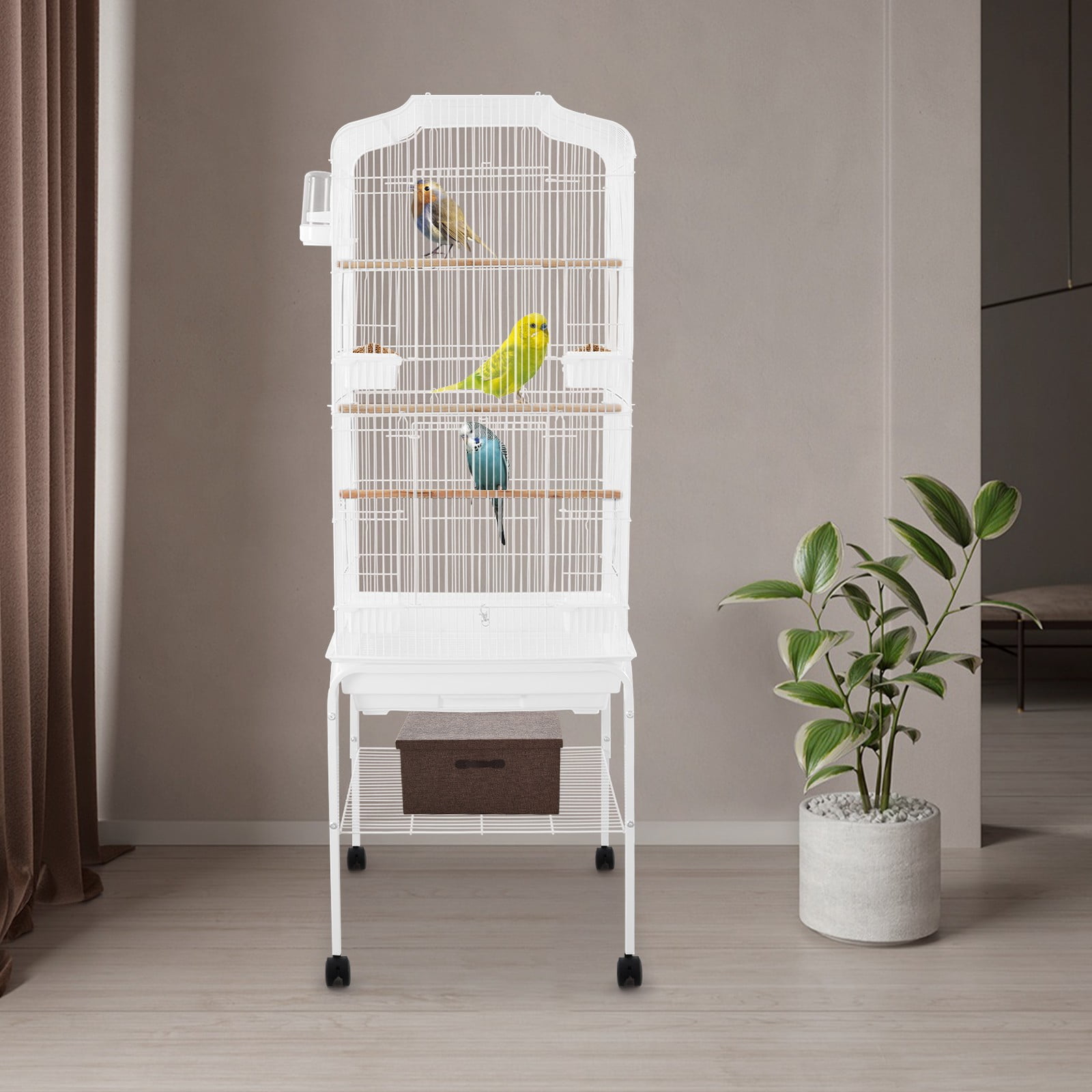 Pet Bird‑Cage Breathable‑Structure Horizontal‑Vertical‑Bars With Feeders Waterer For Finch Canary