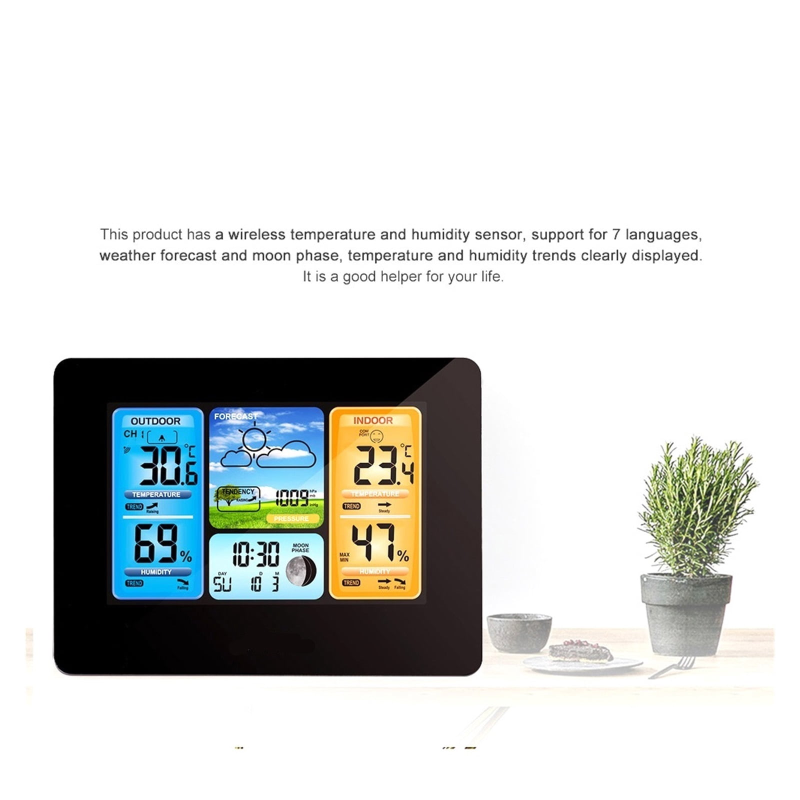Weather Station Thermometer Hygrometer Barometer Alarm Clock Weather Forecast Wireless Sensor - WOOD