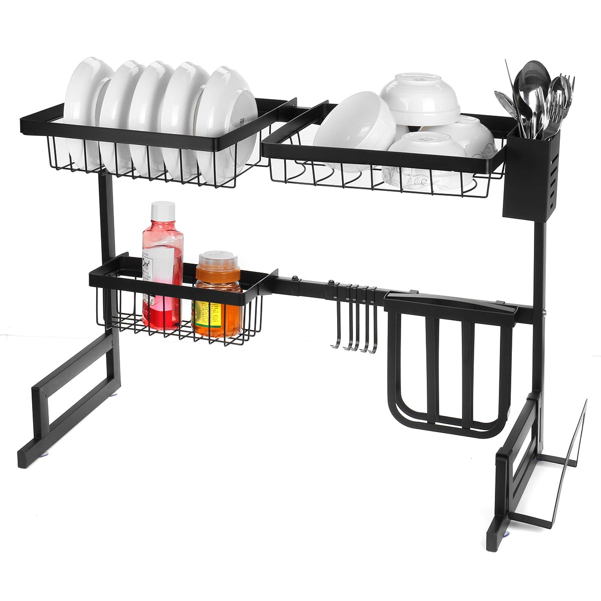 Over The Sink Dish Drying Rack Dish Drainer Width Adjustable with Knife