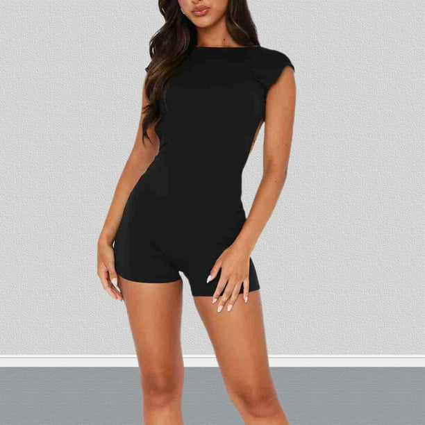 Mini mono clásico para mujer mono básico con cuello redondo de Color sólido traje de vacaciones