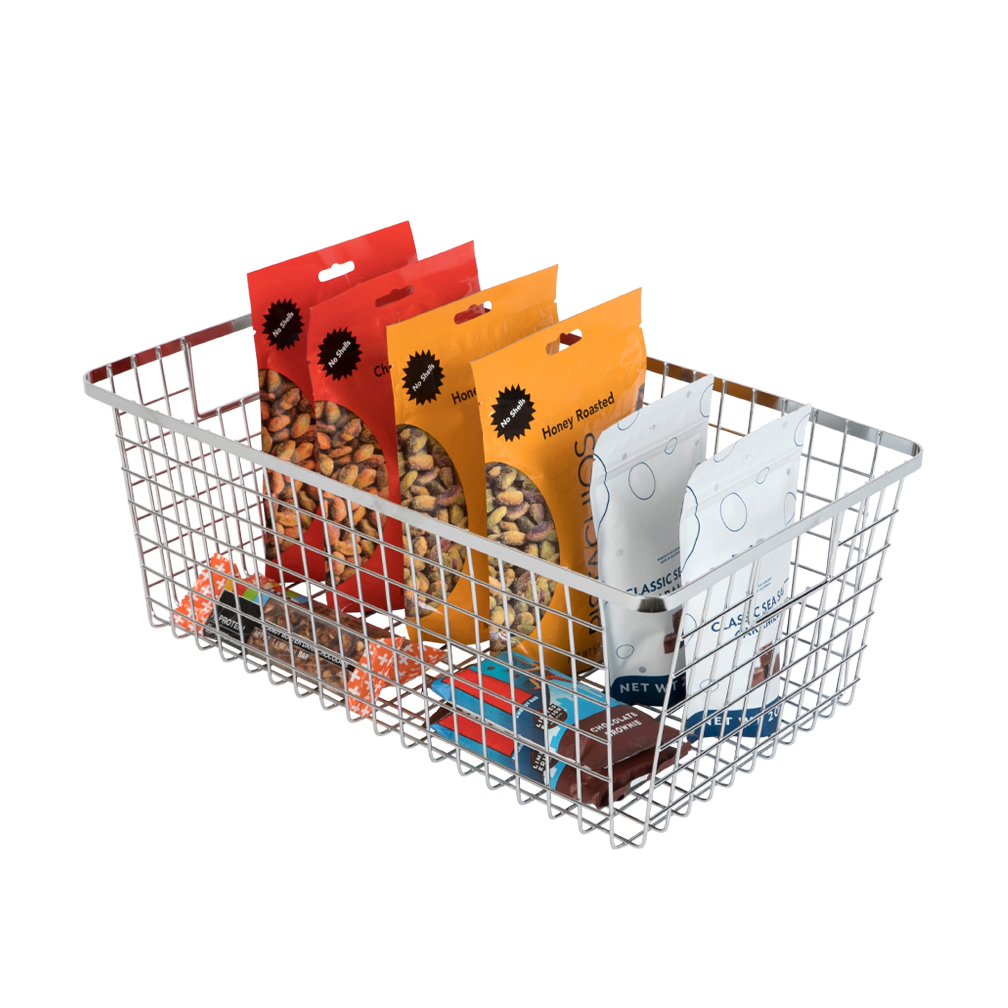 Smart Design Nestable Basket Organizer with Handles - 9 x 16 x 6 inches - Chrome - Set of 4