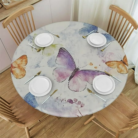 

Tllo0ord Pink Butterfly Oval Tablecloths Wipeable Stain Proof Tablecloth Marble Print Tablecloths for The Elastic Edged Table Cover Small Fits Round Tables 38 -42