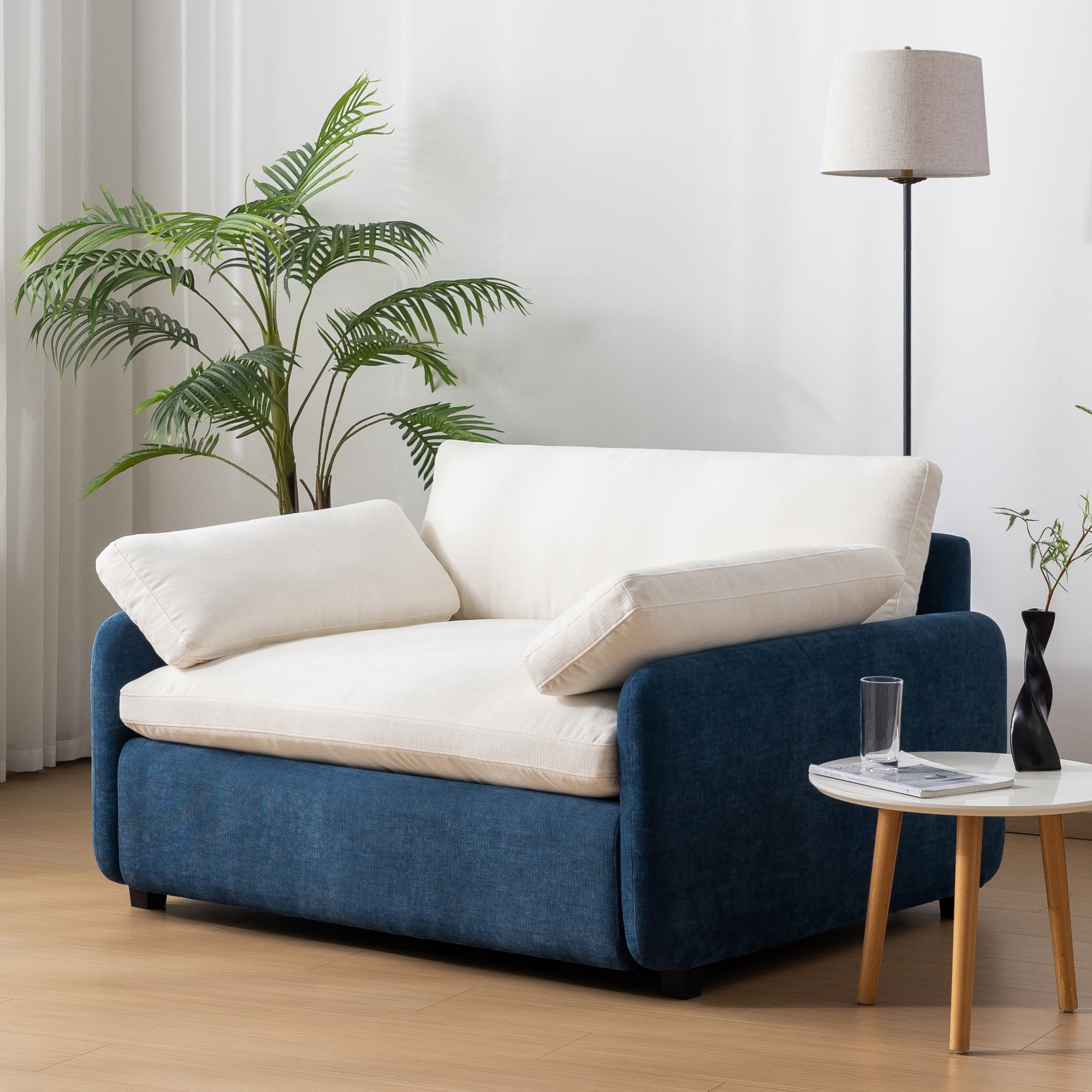 Leumius 50" Oversized Single Sofa Chair, Chenille Accent Chair with Wide and Deep Seat, Upholstered Armchair with Pillows for Living Room,Apartment,Bedroom, Blue