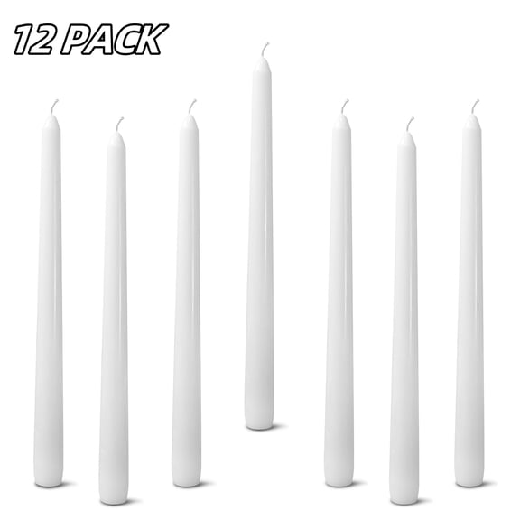 OSHINE 12 Pack White Taper Candles - 10 Inch White Dripless Candles Sets , Unscented & Smokeless Candles ,8 Hours Long Burning for Wedding,Dinner,Party, and Home Decor Candlesticks