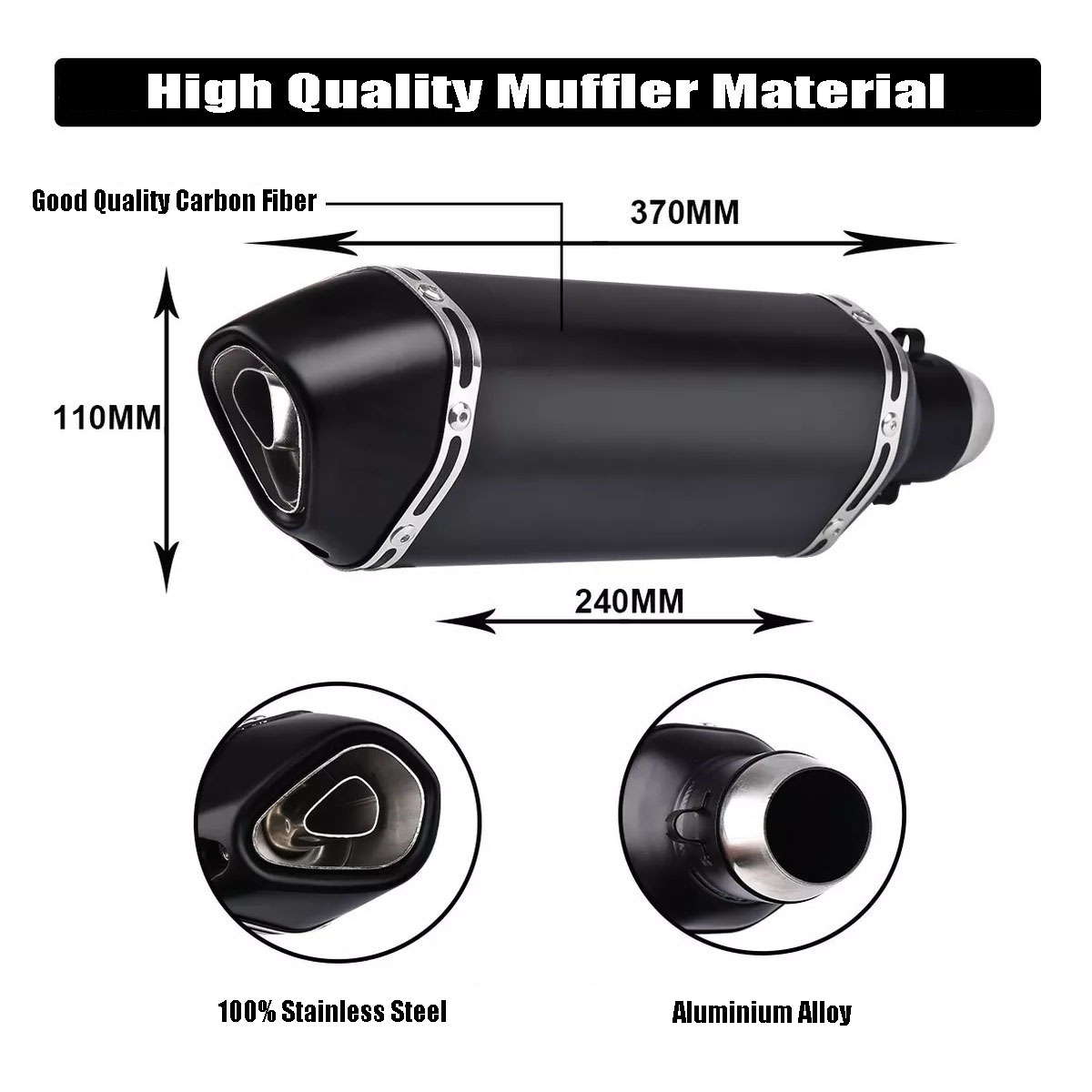 SHAWNICE Exhaust Muffler Carbon Fiber 1.5-2" Inlet with Removable DB Killer for Street/Sport Motorcycles and Scooters with 38-51mm Diameter Exhaust Pipes