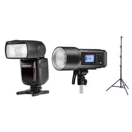 UPC: 0192223151772 | Flashpoint XPLOR 600 PRO TTL R2 Monolight with Zoom Li-ion Speedlite For Nikon and 9.5  Pro Air-Cushioned Heavy-Duty Light Stand