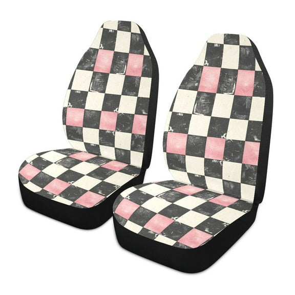 ALAZA Pink and Black Checkered Pattern Car Seat Covers 2 PCs Universal Auto Front Seats Interior Protector