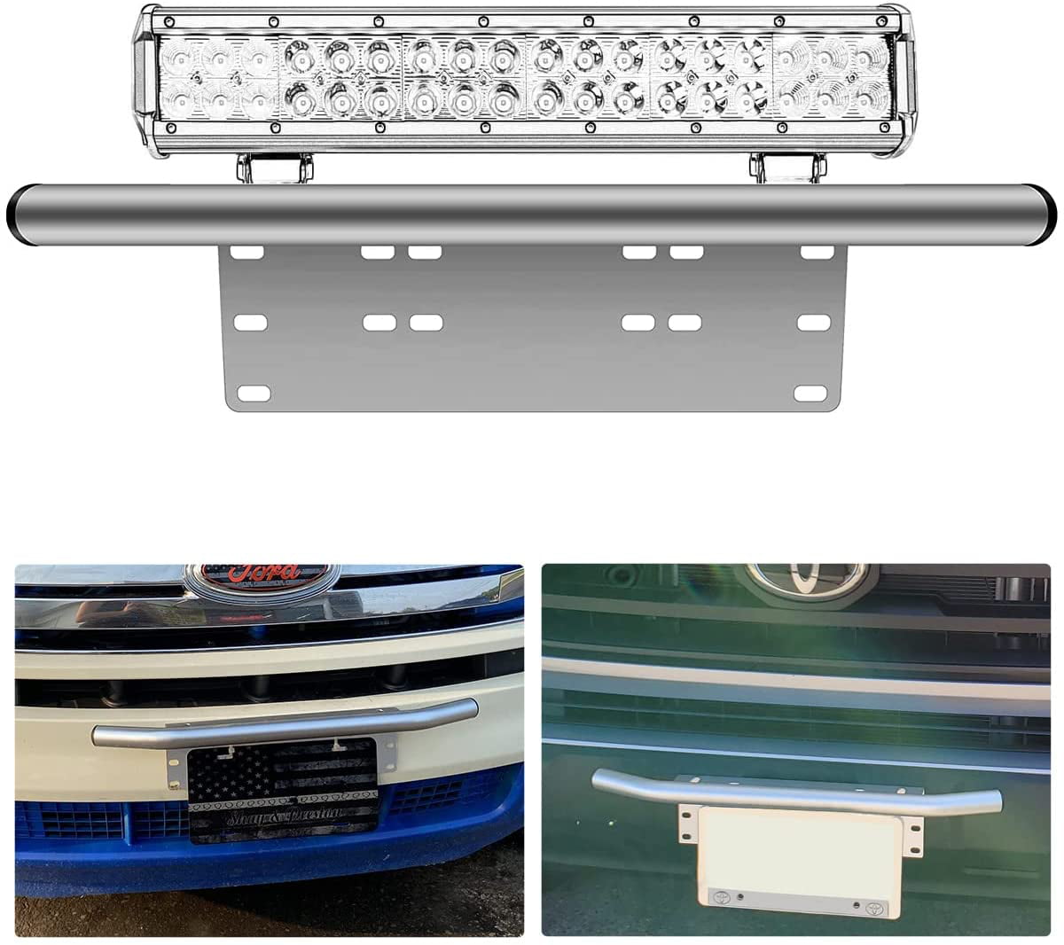 Front Bumper 6x12 inch Universal License Plate Holder Mounting Bracket For Off-Road LED Light Pod Fit Most ATV Jeep Truck Pickup 