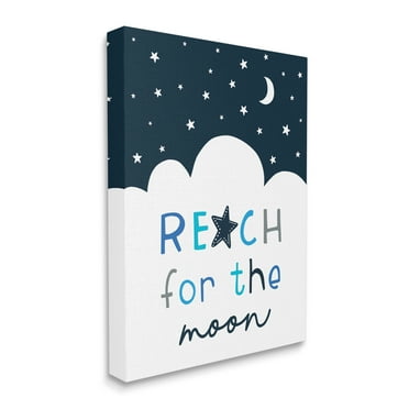 Stupell Industries Reach for Moon Phrase Night Sky Clouds,36 x 48,Designed by Elizabeth Tyndall