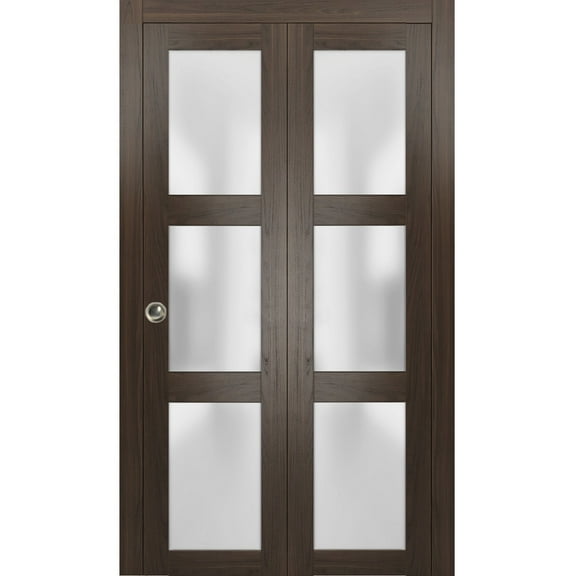 Sliding Closet Bi-fold Doors | Lucia 2552 Chocolate Ash with Frosted Glass