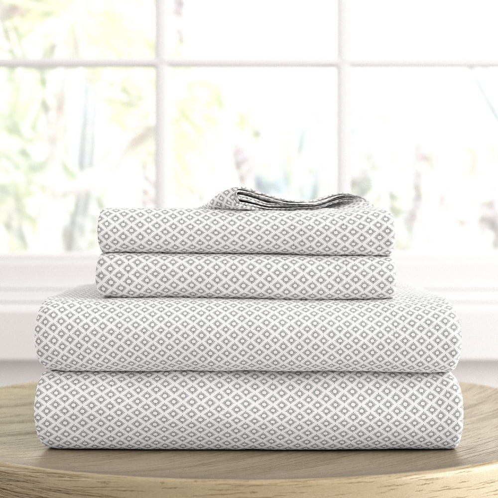 Noble Linens 4 Piece Pattern Microfiber Bed Sheets Set, Gray Polaris, Twin