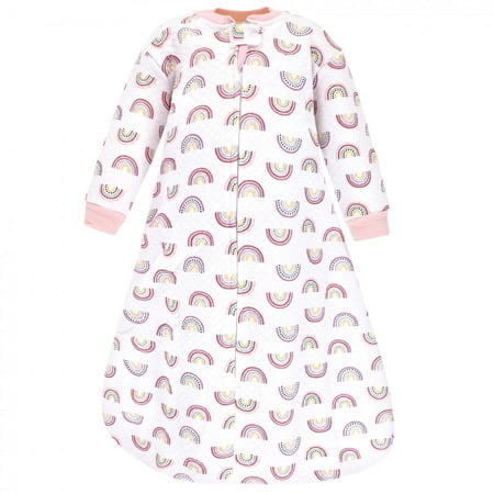 Hudson Baby Infant Girl Premium Quilted Long Sleeve Sleeping Bag and Wearable Blanket, Modern Rainbow, 12-18 Months