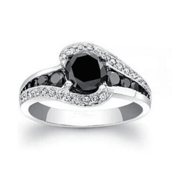 Black Spinel 925 Sterling Silver Ring With White Rhodium - Dainity Bypass Black Diamond Charm Ring For Women Jewelry Gift August Birthstone Jewelry