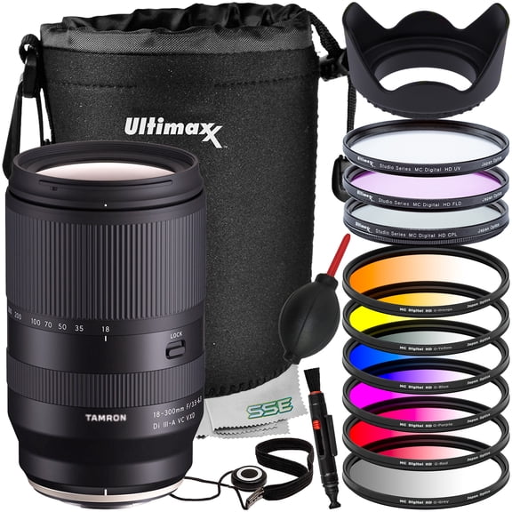 Ultimaxx Advanced Tamron 18-300mm f/3.5-6.3 Lens Bundle (X-Mount)- Includes: Water-Resistant Lens Pouch, 6PC Gradual Color Filter Kit, Lens Hood & Much More (18pc Bundle)