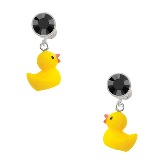 Delight Jewelry Resin Yellow Ducky Black Crystal Clip on Earrings