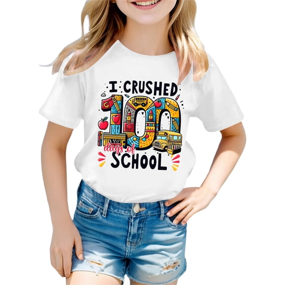 SGMVNU Graphic Tees for Boys Girls Kids Girls Clothes Size 14-16 Casual Short Sleeve Crewneck Print T-Shirts Summer Outfit 100 Days of School Shirts(Size 8-9 Years,White)