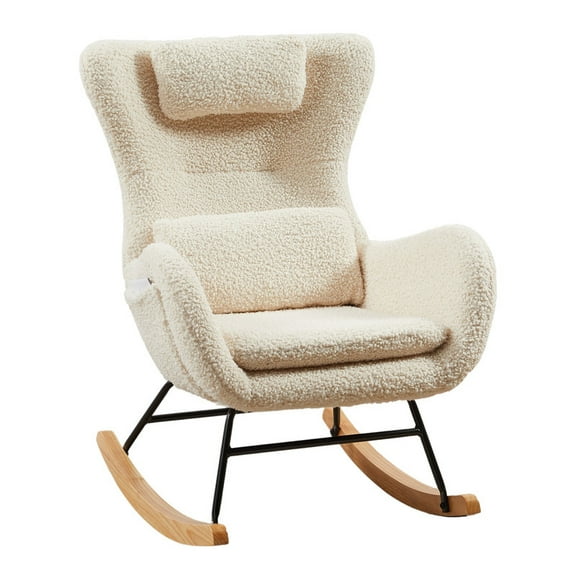 EBQOSK Rocking Chair Nursery, Modern Rocking Chair with High Backrest Beige