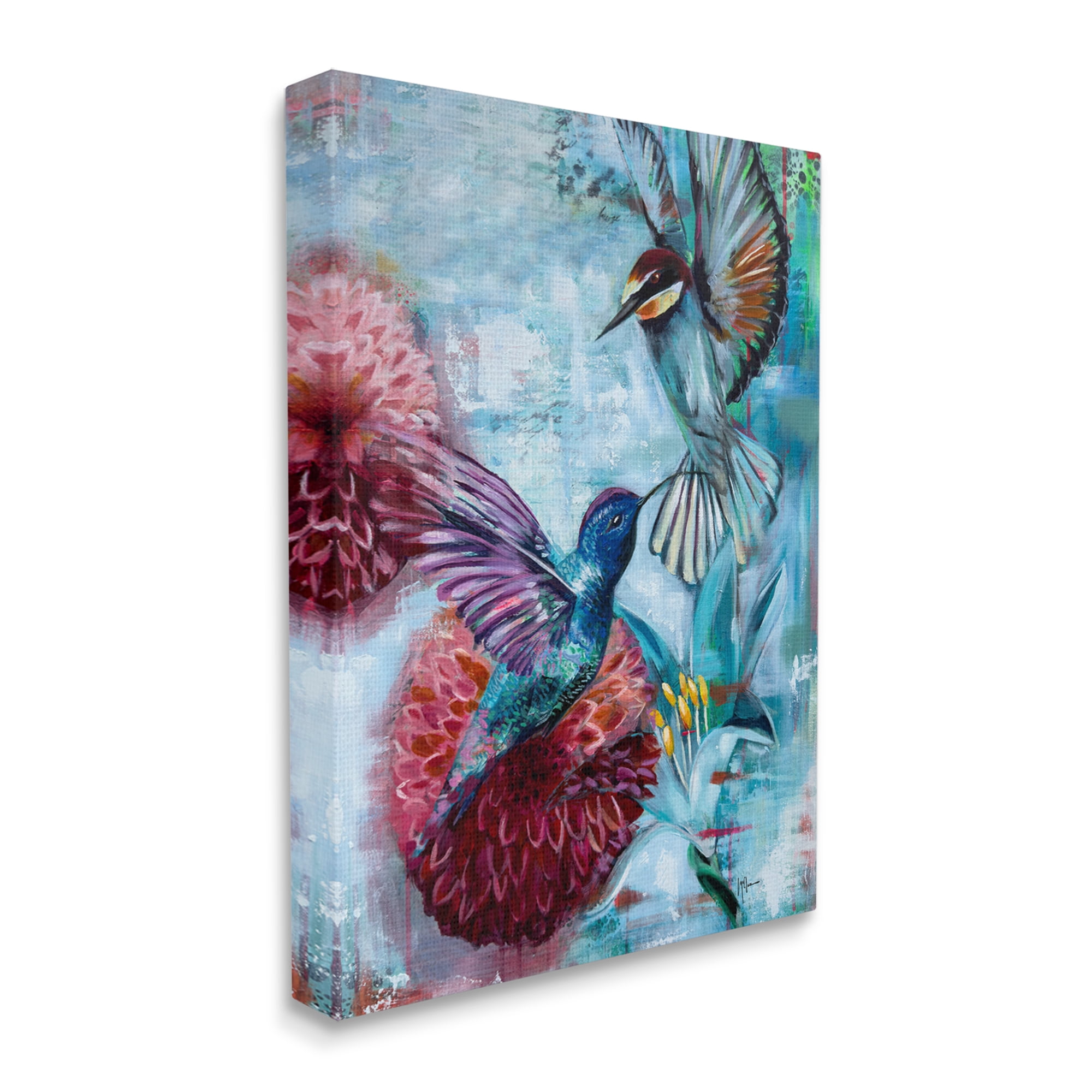 Stupell Industries Hummingbirds & Dahlias Animals & Insects Painting Gallery Wrapped Canvas Art Print Wall Art, 36 x 48