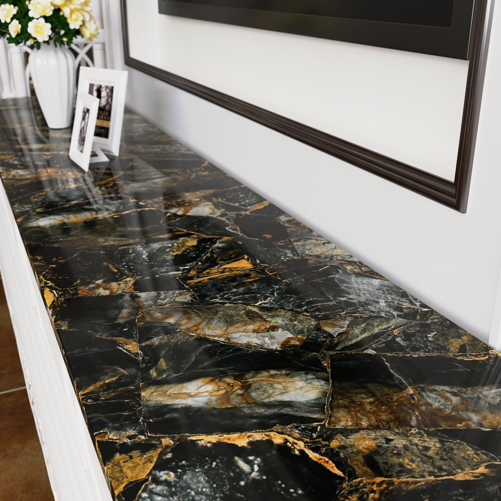 CHIHUT Black Gold Mable Peel and Stick Countertop 17.7"x236" Self Adhesive Marble Wallpaper Waterproof