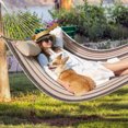thumbnail image 3 of Bathonly 11 feet 2-Person Hammock Quilted Fabric with Pillow, 450 lbs Capacity, Havana Brown, 3 of 15