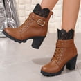 thumbnail image 6 of Fesfesfes Faux-Leather Boots for Women Large Women's Lace Lace Short Boots Belt Buckle Lace Up Women's Thick Heels High Heels Marti Boots 4.5(35), 6 of 6