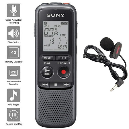 Sony ICD-PX Series MP3 Digital Voice Recorder with Built-In Mic and USB, 4GB Memory, Noise Cut, Includes NeeGo Lavalier Lapel Mic