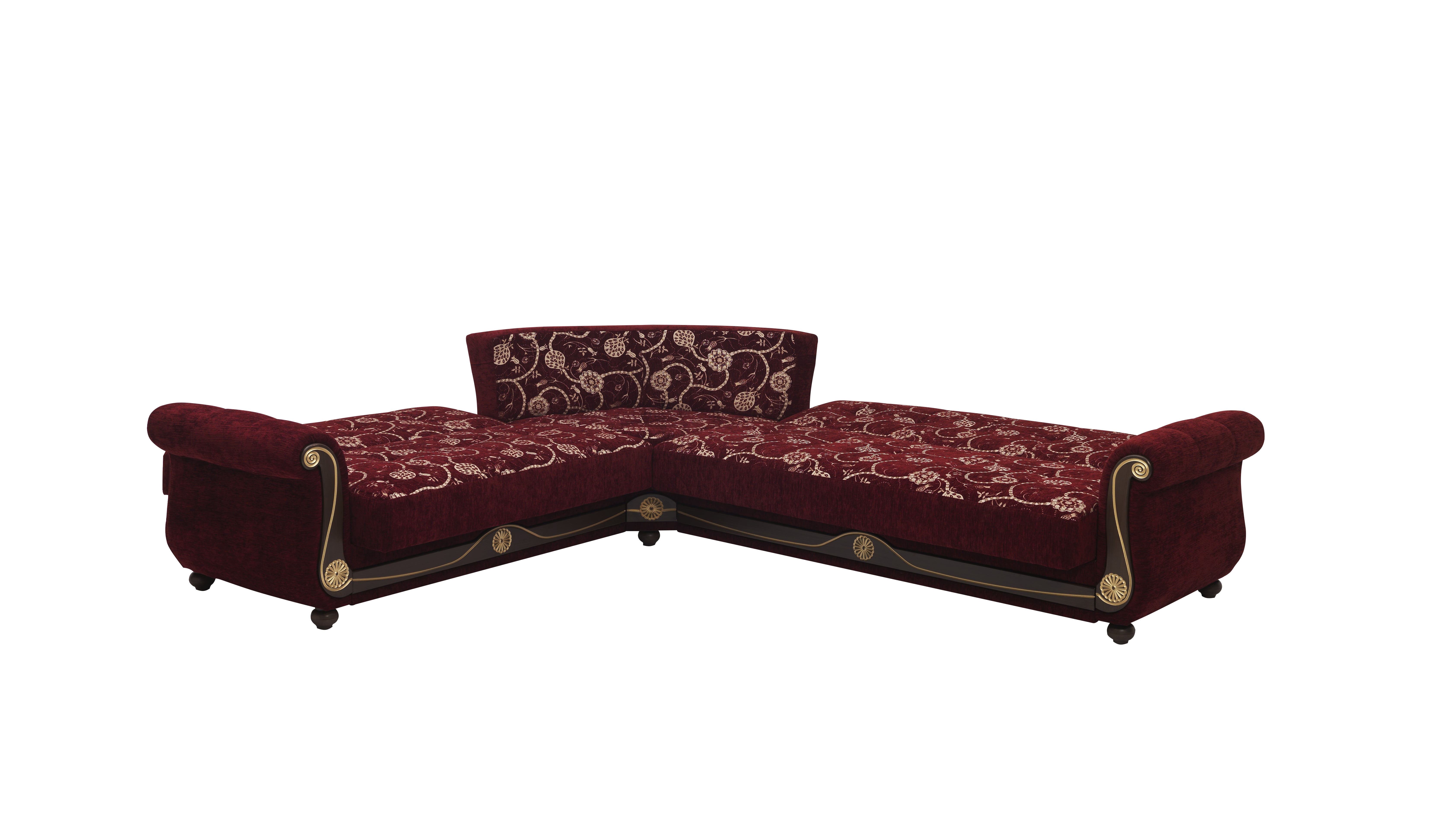 Ottomanson Convertible Sleeper Sectional Sofa Bed with Hidden Storage, Firm Comfort Extra Seating, Burgundy