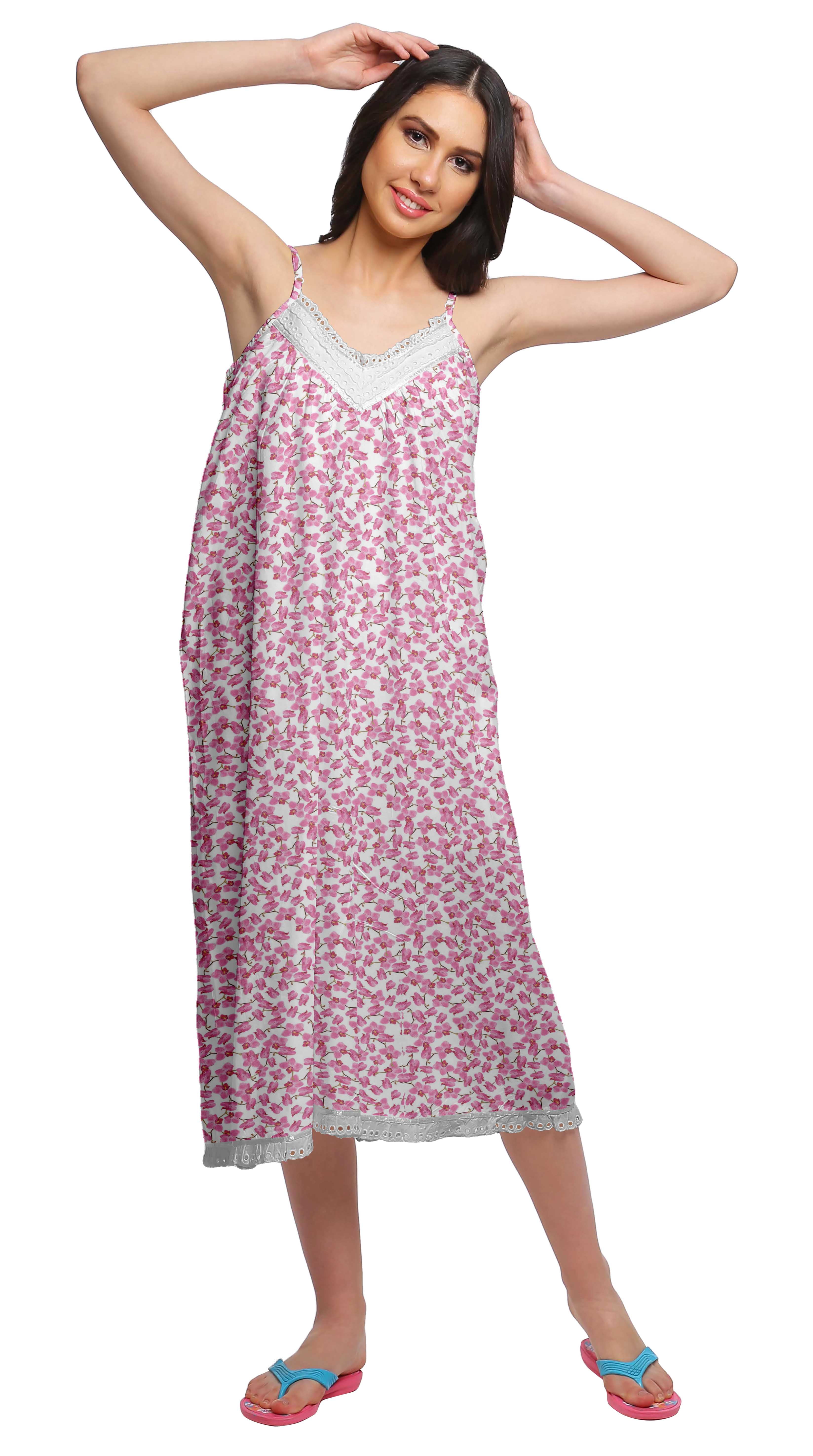 Moomaya WoMen s Printed Spaghetti Strap Nightdress Knee Length