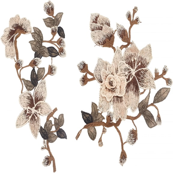TUWAFE 3D Wild Flower Embroidery Patches,Brown Floral Embroidered Sew on Appliques for Polyester and Cotton Fabrics,Sewing Patches for Diy Wedding Clothing Repairing Leather Cloth