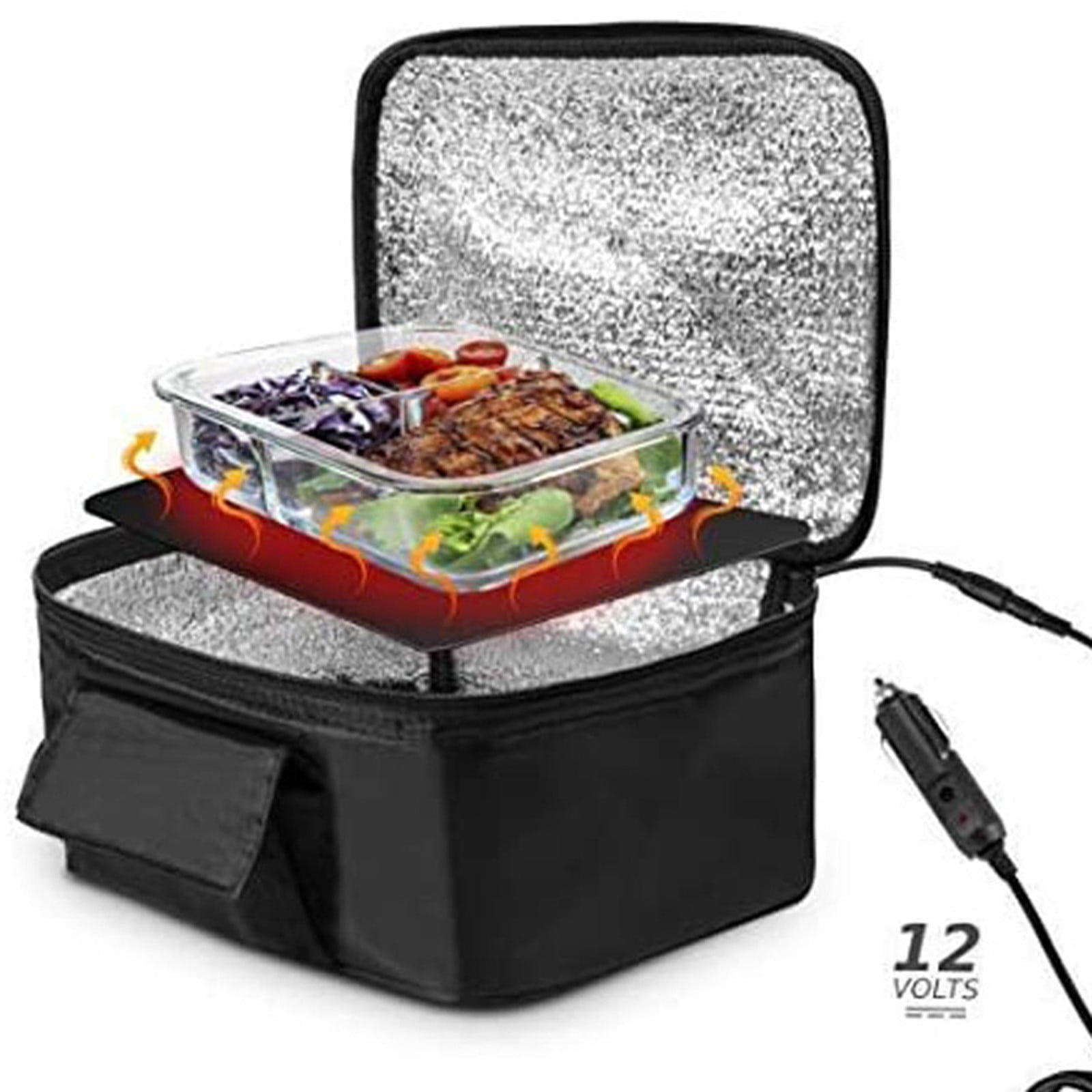 12V Portable Car Food Warmer Mini Oven Microwave Self Heating Lunch Bag Electric Food Warmer Lunch Box For Meals Reheating & Food Cooking (Black) Light Interior Interior Vehicle Lights