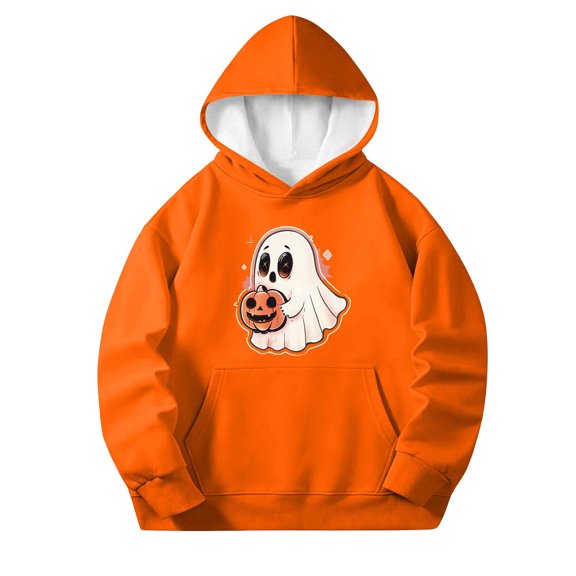 Unisex Boys Girls Fashion Print Hoodies Long Sleeves Hooded Pullover Sweatshirt Fall Winter Halloween Top Clothes Orange 3-4 Years
