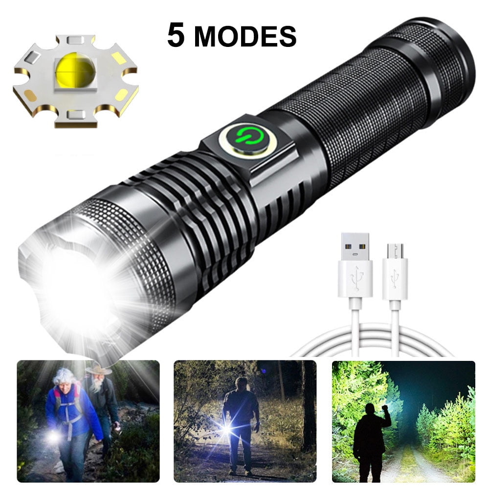LED Flashlight Powerful Rechargeable Flashlight High Lumens Perfect for Camping Hiking Gift 5 Modes Super Bright Flashlights Zoomable Flash Light 