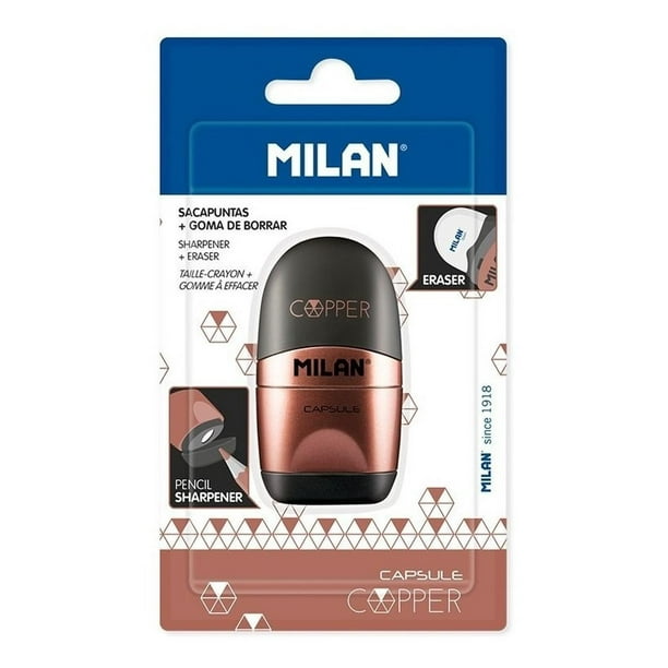 Sacapuntas con depósito y goma Milan Capsule Copper negro SIN TAMAÑO