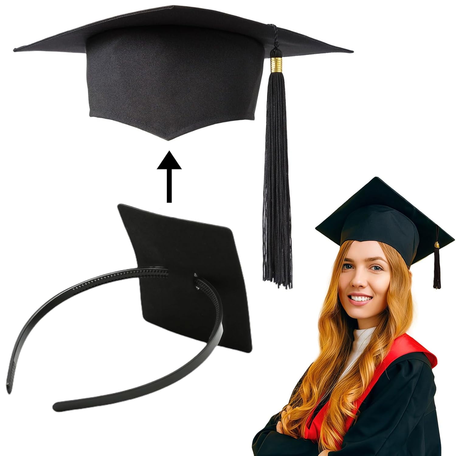 Graduation Cap Headband Insert, Grad Caps Headband Insert, Adjustable, Secures Cap and Keeps Hairstyle, Upgraded Interior Design, Simple and Practical Anti-Fall Hairband for Graduation(1PCS)