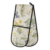 Yayeee Double Oven Mitt Kitchen Heat Resistant Baking 35" x7" Quilted Glove, Floral Rabbit