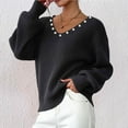 thumbnail image 6 of Lenpel Sweaters for Women Lantern Long Sleeve V Neck Chunky Knit Pullover Sweater Tops Casual Loose Sweaters(Black,Medium), 6 of 7