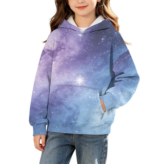 Enjoytime Hoodies for Girls Printed Long Sleeve Pullover Sweatshirt Fall Winter Warm Casual Kids Clothes with Pocket