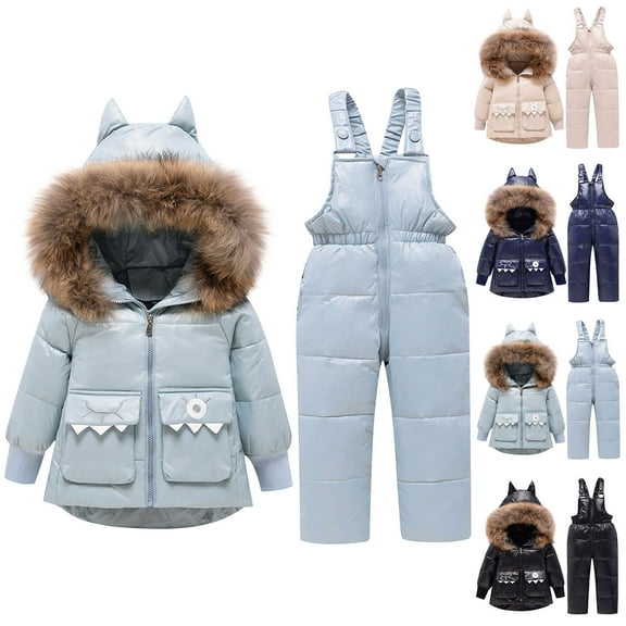 Boys And Girls Winter Ski Suit Pants Jackets Sets Fashion Outdoor Children's Hooded Thick Warm Printed Ski Suit Set