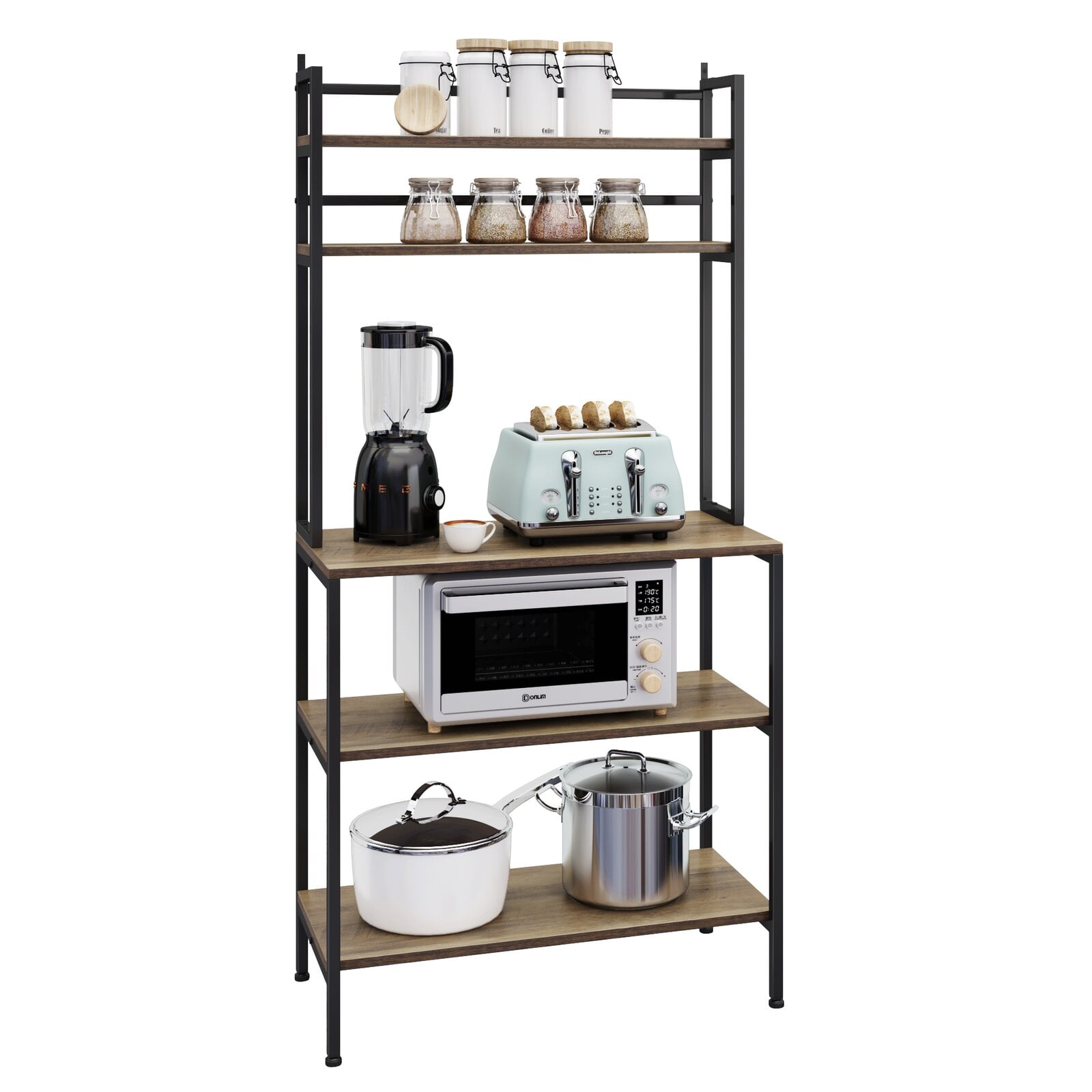 Homfa 5 Tier Kitchen Hutch, Microwave Oven Stand with Metal Frame, Wood
