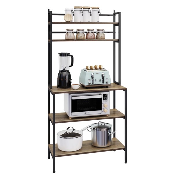 Homfa 5 Tier Kitchen Hutch, Microwave Oven Stand with Metal Frame, Wood